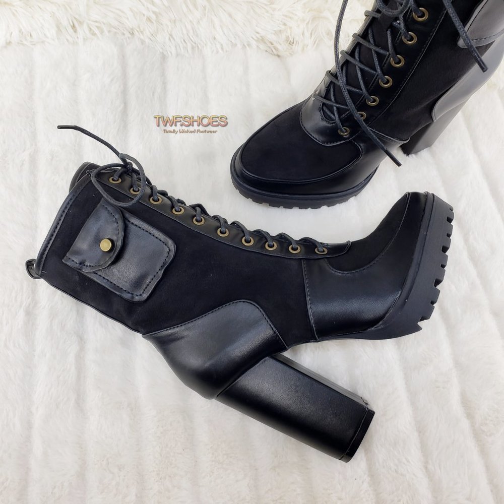 Size 10 Fashion Ave Chunky Lug Sole Platform Ankle Boots Black